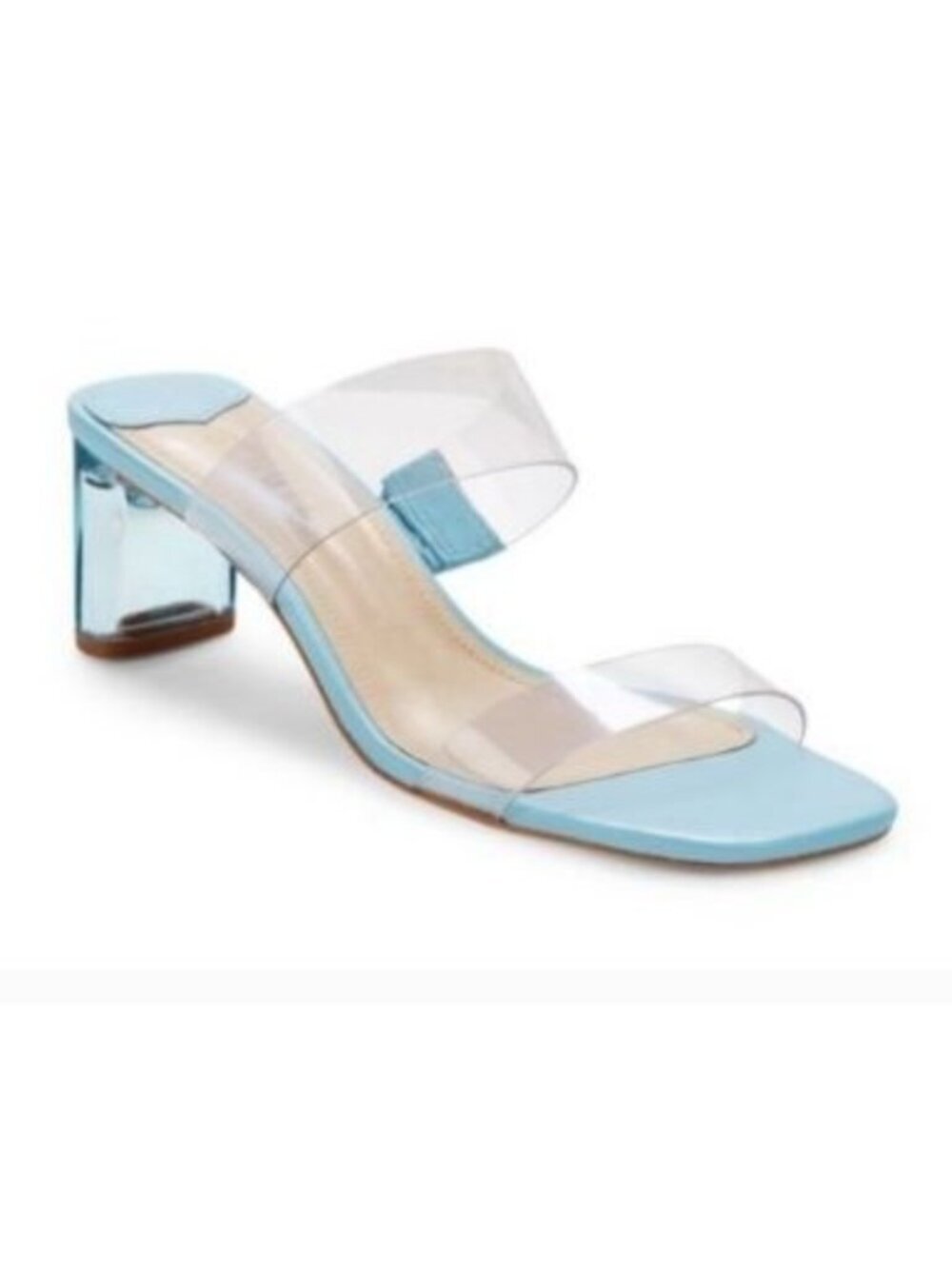 Schutz Ariella Acrylic Heel Mid Sandal Square Toe Clear Strap Size 8 8B Leather